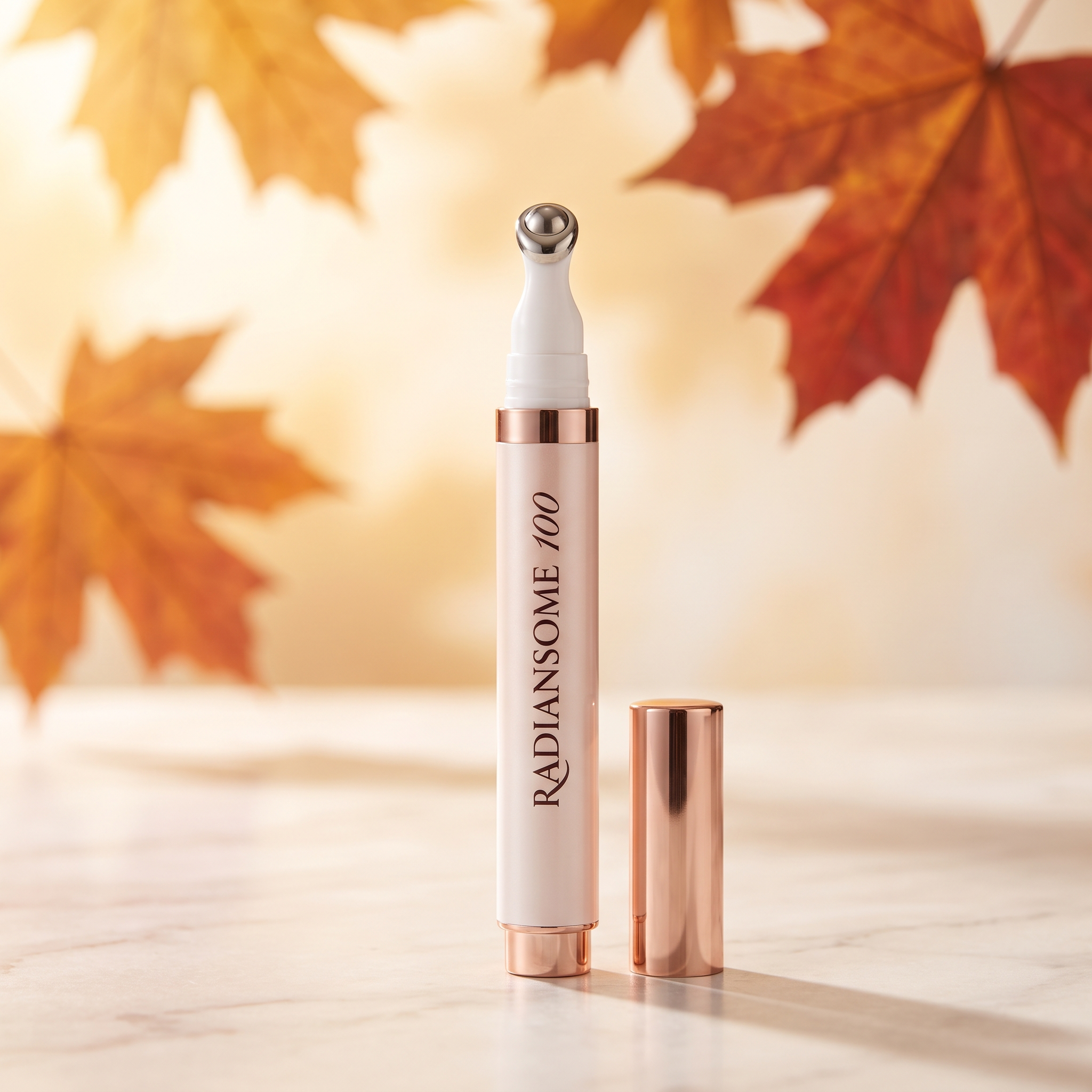 RADIANSOME100 Microfluidizer Concentrate pen applicator with cooling roller tip in warm early-autumn Canadian light